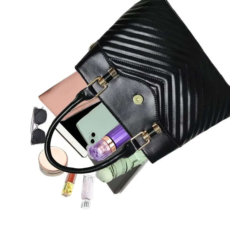 Elegant Faux Leather Tote Bag for Women Anime Theme Stain Resistant Fixed Shoulder Straps Zipper