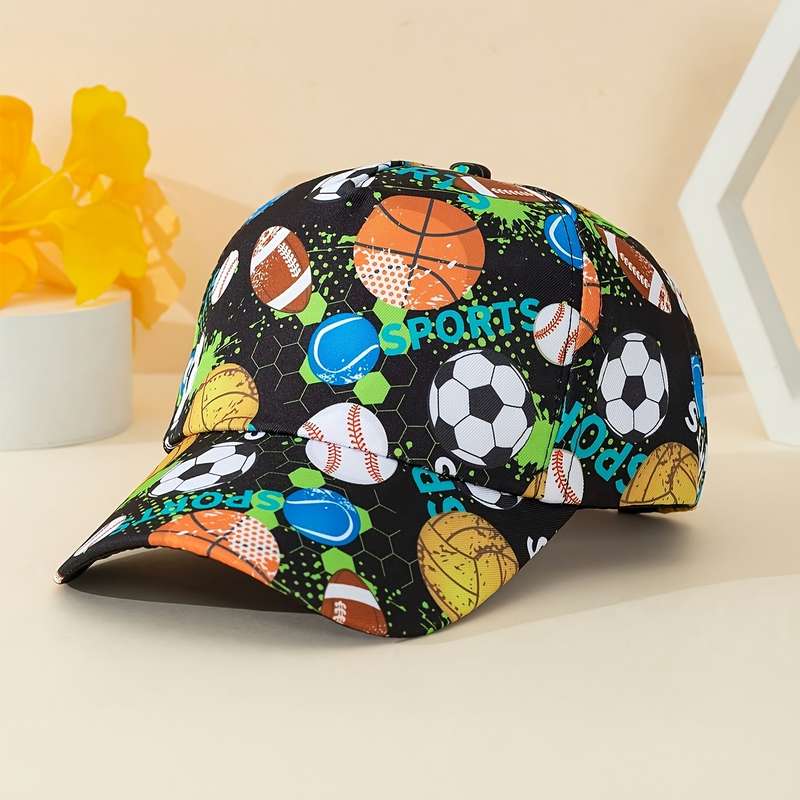 1pc Youth Soccer-Themed Navy Blue Baseball Cap Vibrant Soccer Ball Football Design Breatha