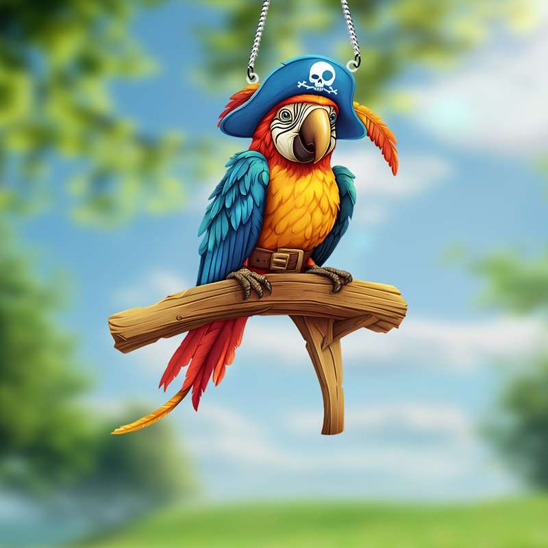 1pc 2D Flat  Bohemian  Pirate Parrot Hanging Decor Colorful Acrylic Bird Ornament with Wooden P