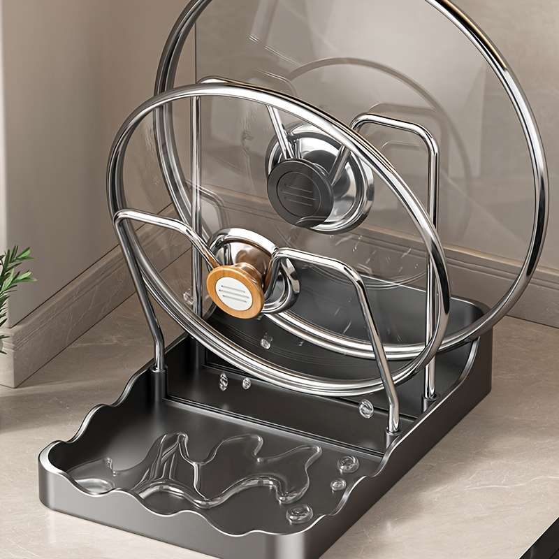 1pc Stainless Steel Kitchen Organizer Rack for Pots Pans Spatulas Spoons Space-Saving Wall-Mo