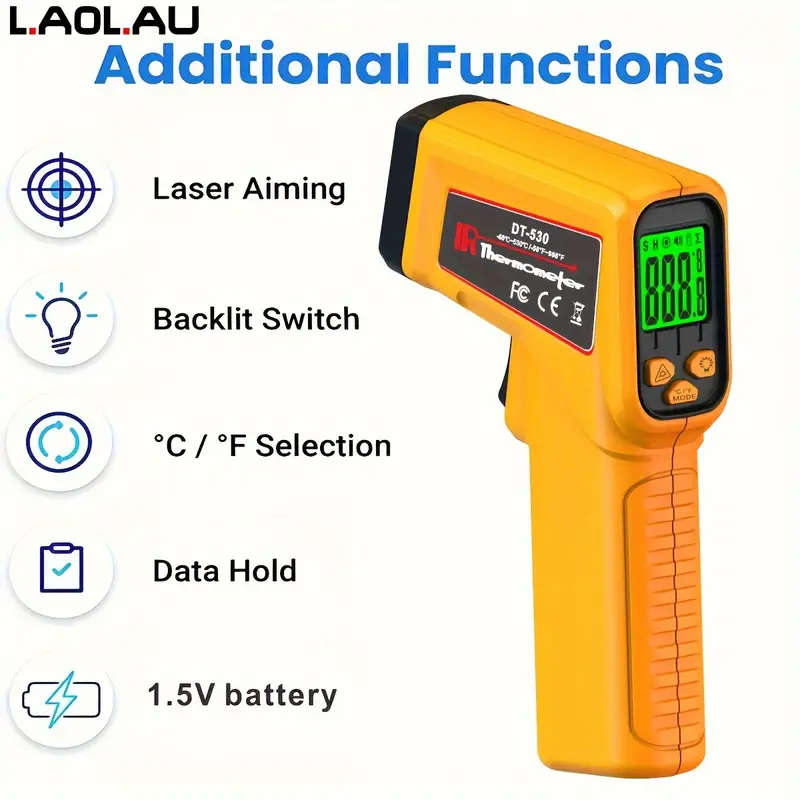 1pc Infrared Thermometer Gun Digital Non-contact IR Laser with Adjustable Emissivity