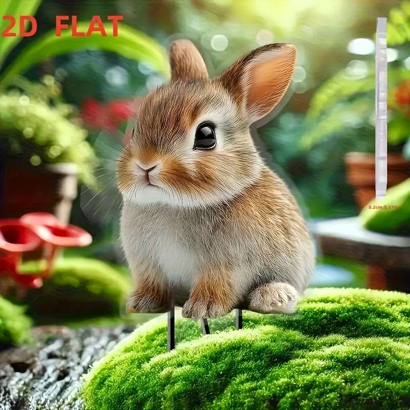 1pc 2D Flat  not 3D  Enchanting Rabbit Garden Stake Durable Acrylic Outdoor Decoration Weat