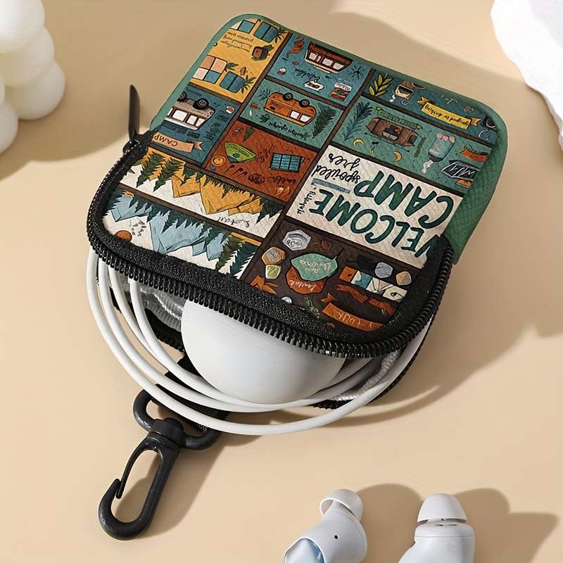 1pc Contemporary Polyester Coin Wallet with Zipper Closure Large Capacity Digital Print Coin S