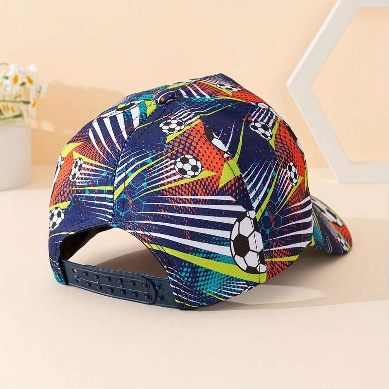 1pc Youth Soccer-Themed Navy Blue Baseball Cap Vibrant Soccer Ball Football Design Breatha