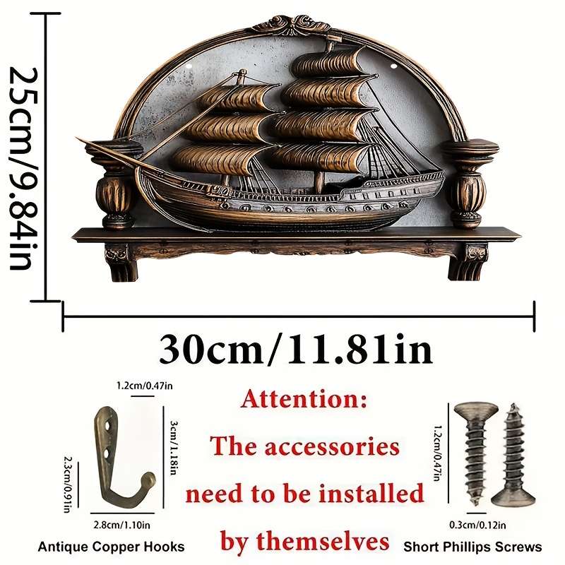 1pc ship model key hook with four metal hooks (11.81x9.84) 2D wall art wall decoration porch de