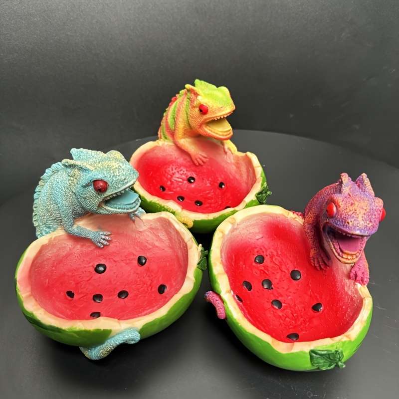 1pc Modern Resin Chameleon Lizard Watermelon Shaped Ashtray Animal Theme Irregular Tabletop De