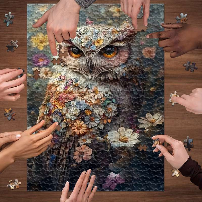 1000pcs Jigsaw Puzzle for Adults Families Owl in Flowers Design Interlocking Pie