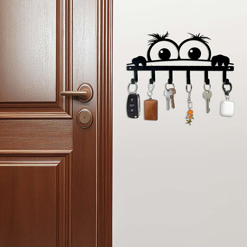 1pc Art Deco Style Metal Key Holder with Big Eyes Creative Wall-Mounted Hook for Keys and Accessori