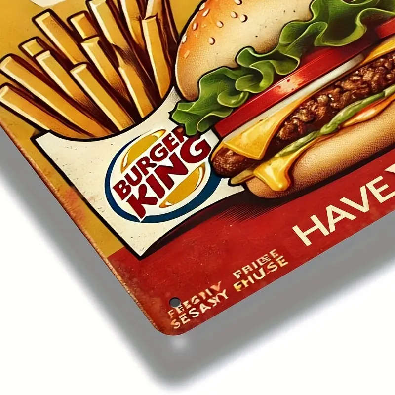 1pc Vintage Burger King Metal Wall Sign 20.32x30.48cm Retro Fast Food Decor with Classic Logo for Ki