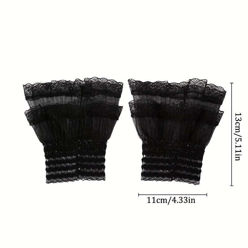 1 Pair White Lace Pleated Cuff Manicure Gloves