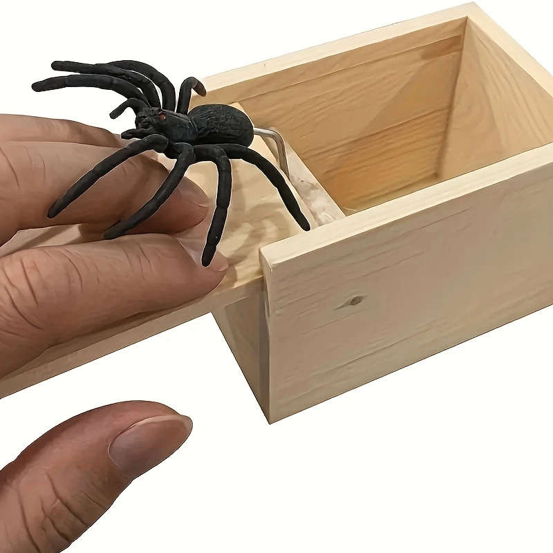 1pc Wooden Spider Prank Box Handmade Joke Box Desk Organizer Drawer Storage Funny Surprise Gift Blac