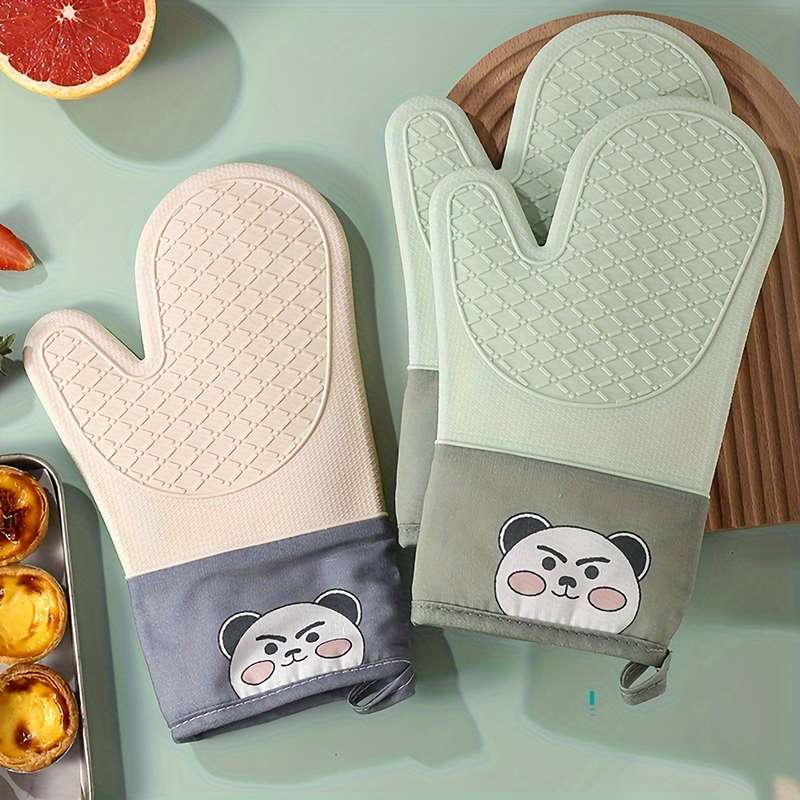 1pc Silicone Oven Gloves Panda Prints Oven Mitts Heat Resistant Kitchen Gloves with Soft Linin