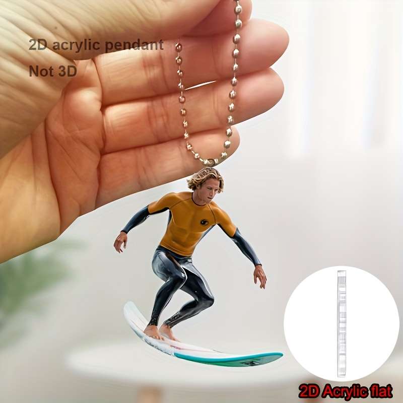 1pc 2D Flat  Vibrant Surfing Acrylic Pendant Ocean-Themed Car Mirror Charm Backpack Keychain De