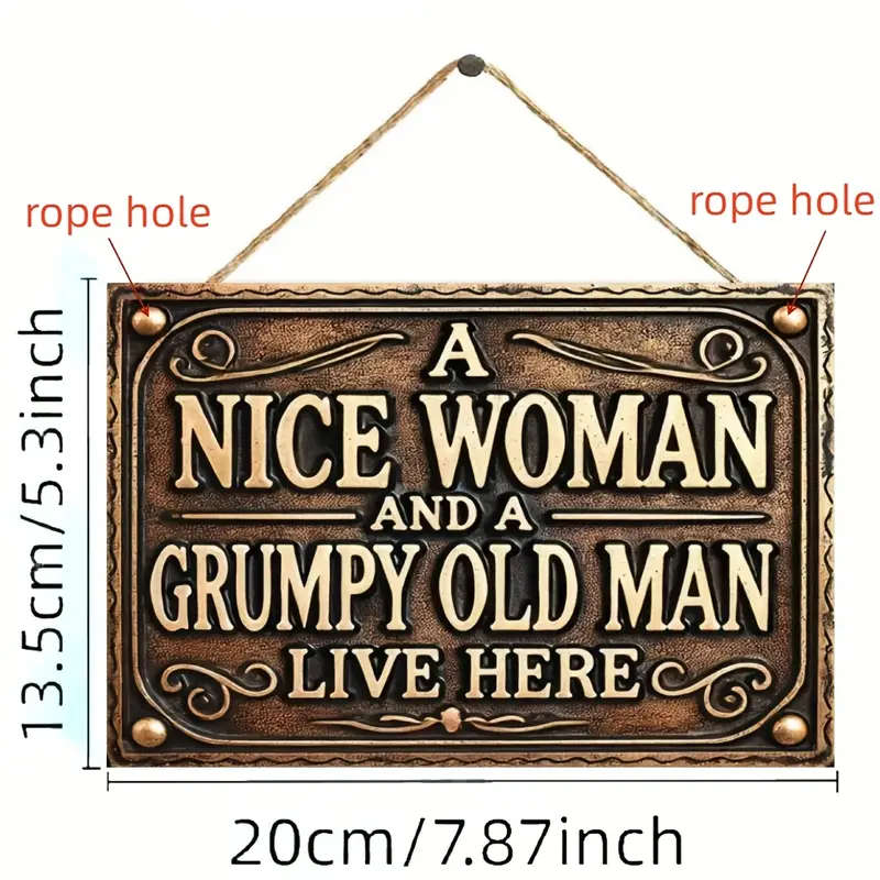 1pc Art Deco Wooden Sign A Nice Woman and a Grumpy Old Man Live Here Vintage Wall Decor Plaque for H