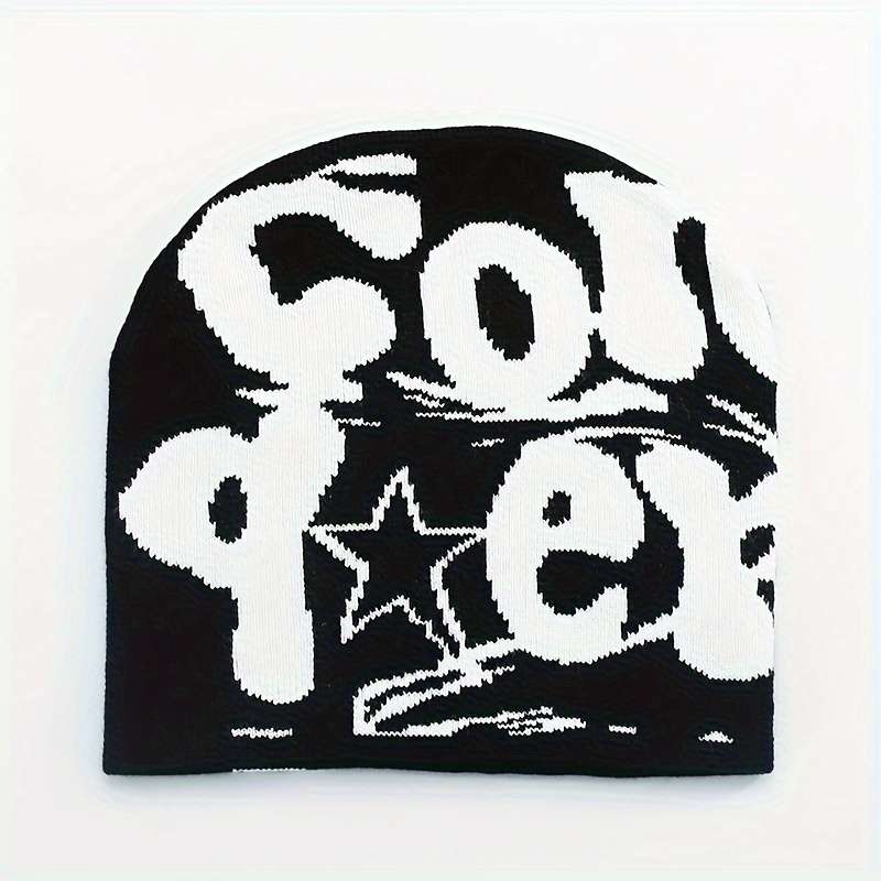 1pc Unisex Knit Beanie Trendy cope Letter Design Windproof Street Style Hat for All Season