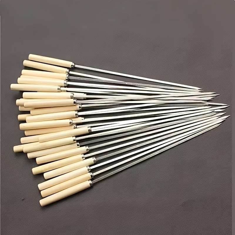 20pcs Stainless Steel Skewers with Ergonomic Wooden Handles Durable Thick Grill Sticks for C