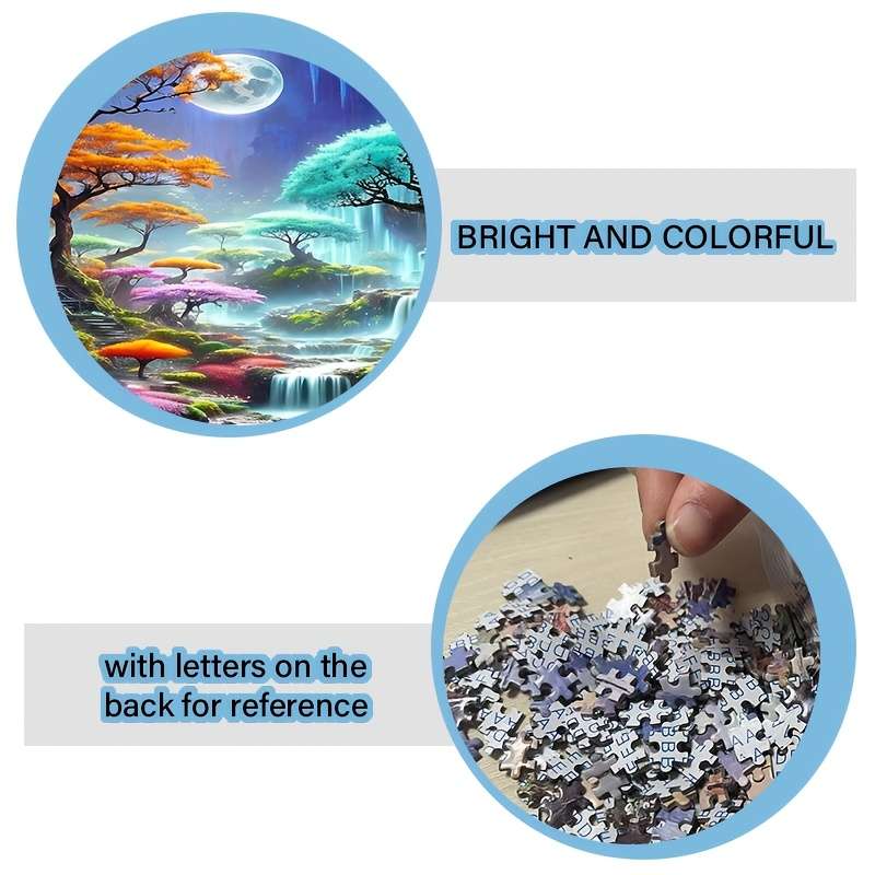 1000pcs Adult Puzzle Enchanted Forest with Waterfall Moonlit Sky High-Difficulty