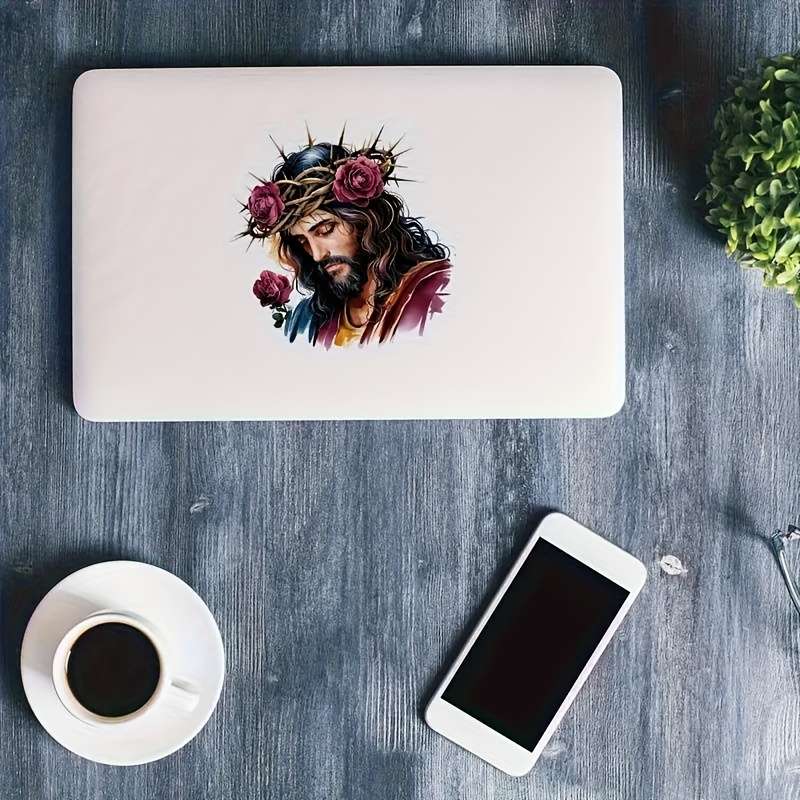 1pc Jesus Head With Rose 15.5cm  6.1in Jesus Christian Themed Stickers