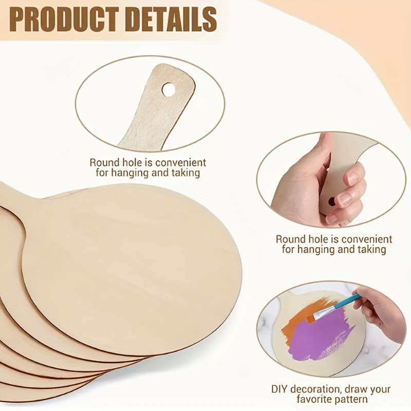 3pcs Mini Wooden Cutting Boards with Handles DIY Unfinished Craft for Kitchen Decor Floral