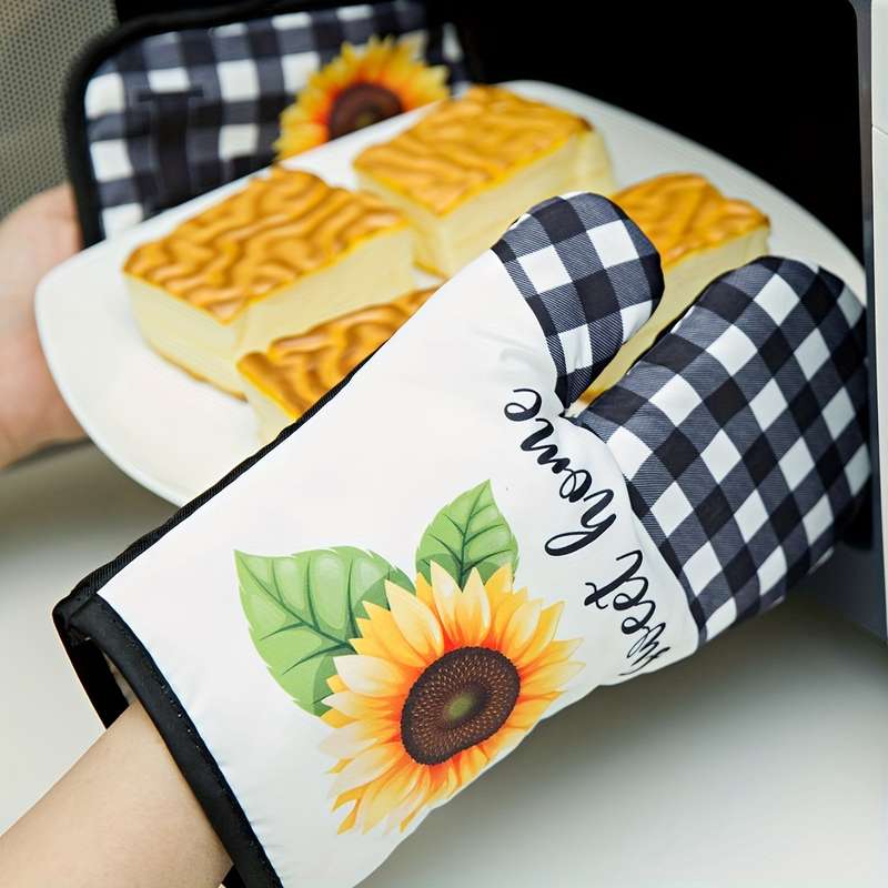 2pcs 1Set Creative Cow Pattern Plaid Sunflower Zebra-Stripe And Stripes Heat Insulation Pad Ove