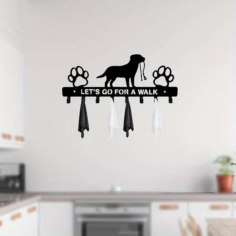 Contemporary Metal Dog Silhouette Key Hook Rack with Paw PrintsWall Mounted Key Holder for Entryw