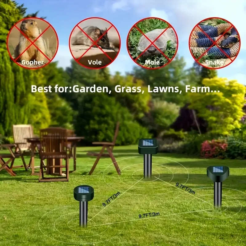 2pcs Solar Animal Repellent Stakes with Solar Panels