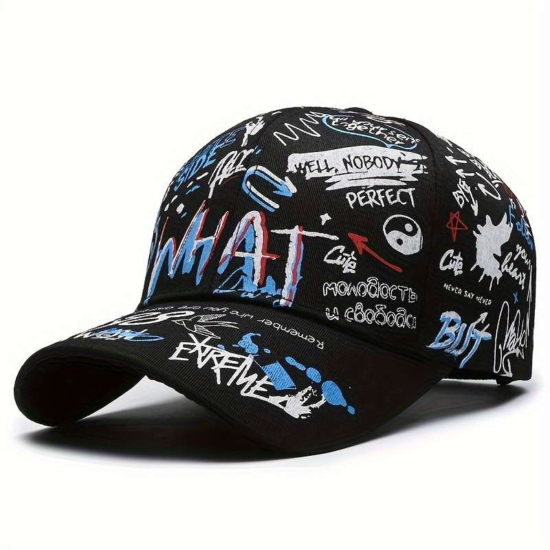 1pc Graffiti Print Hip-Hop Baseball Cap 100% Polyester Lightweight Party Hat with PVC Coating Non