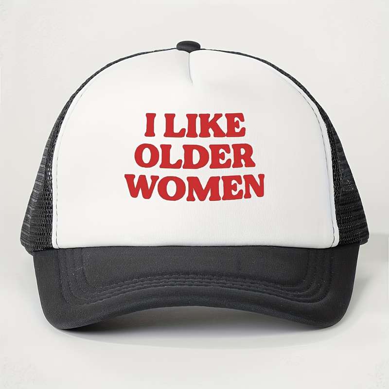 1pc I Like Older Women" Printed Baseball Cap Breathable Adjustable Mesh Trucker Hat for Men Wo