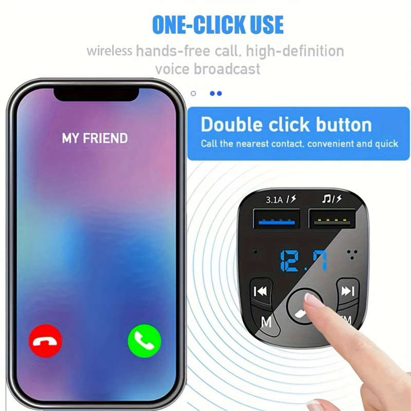 1pc Car Charger with MP3 Player Fast Charging Dual USB Universal Car Plug 6V Operating Voltage USB