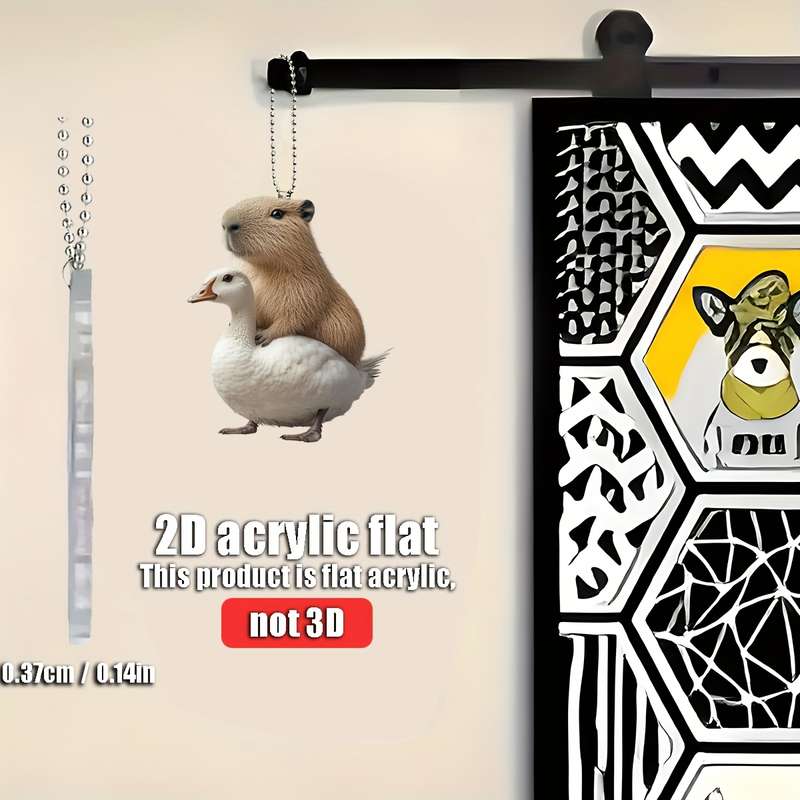 1pc 2D Flat   Capybara Riding Goose Acrylic Hanging Ornament  Design for Car Rearview