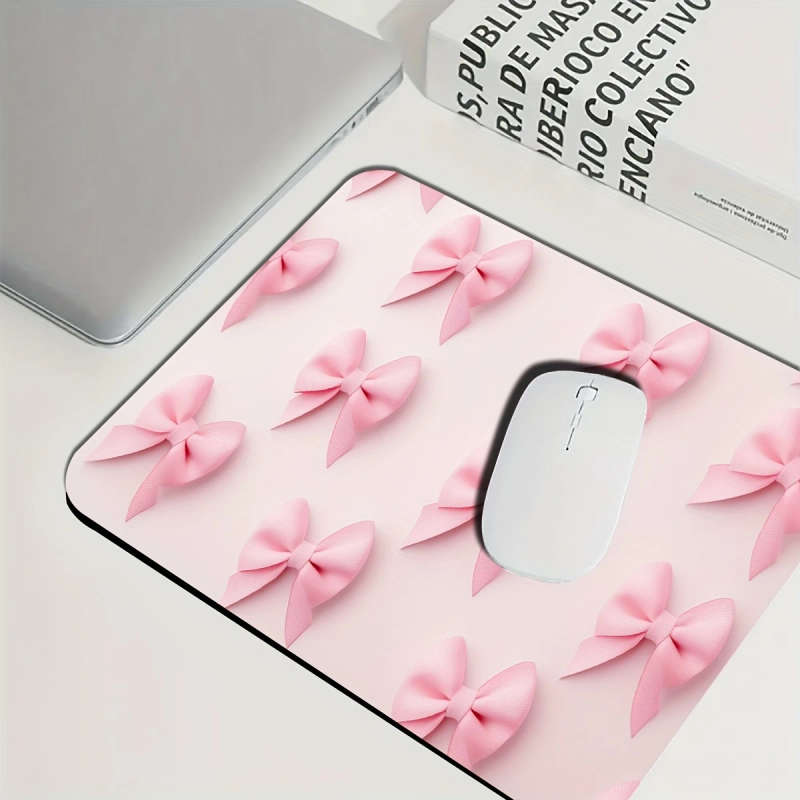 1pc 21x26cm Durable E-Sports Gaming Mouse Pad Waterproof Non-Slip Pink Bow Design