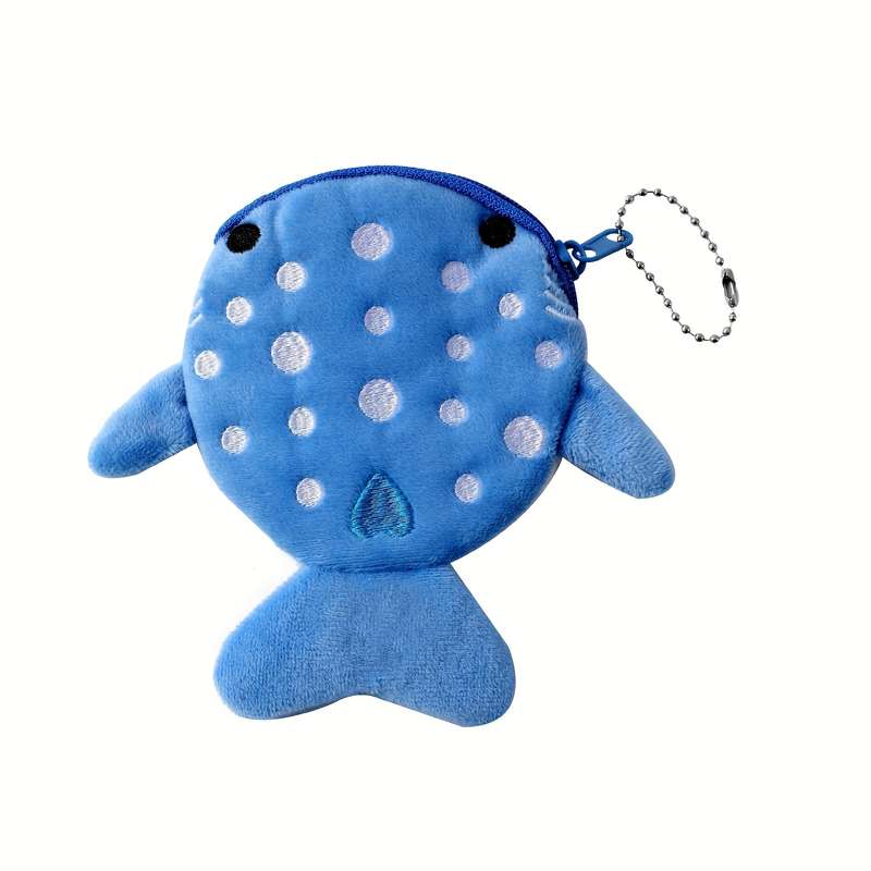 1pc Mini Whale Charm Coin Pouches Adorable Whale Designs Soft Polyester Hand Washable Zipper C