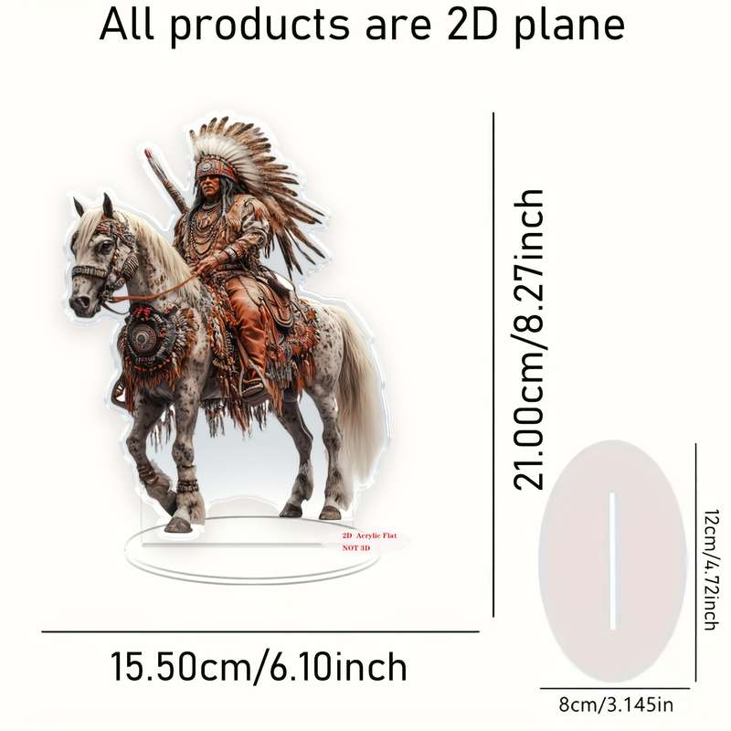 1pc 2D Flat   Bohemian Style Native American Chief  Acrylic Art Ornament Handcrafted Horseba