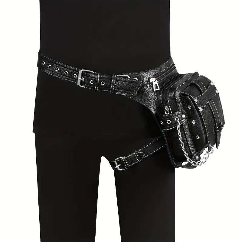 2025 New Men's Punk Style Synthetic Leather Waist Bag