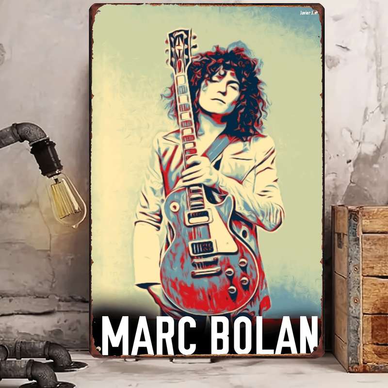 1pc Vintage Marc Bolan Metal Wall Art Sign 20.32cm x 30.48cm Durable Iron Decor with Electric Gui