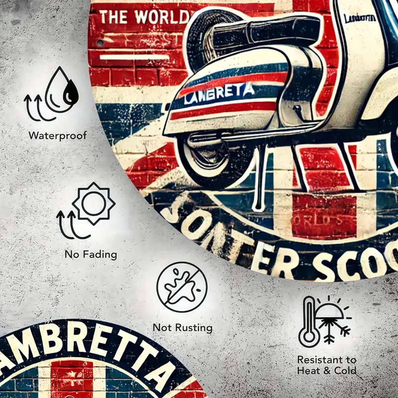 1pc Vintage British Lambretta Scooter Aluminum Plate Sign Classic Motorcycle Art for Outdoor Indoor