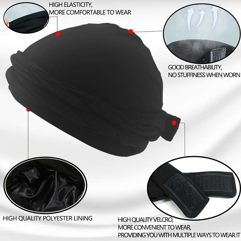 1pc Men's Magic Tape Braided Headwrap Hat Moisture-Wicking Knit Fabric Hand Washable Unisex Hip