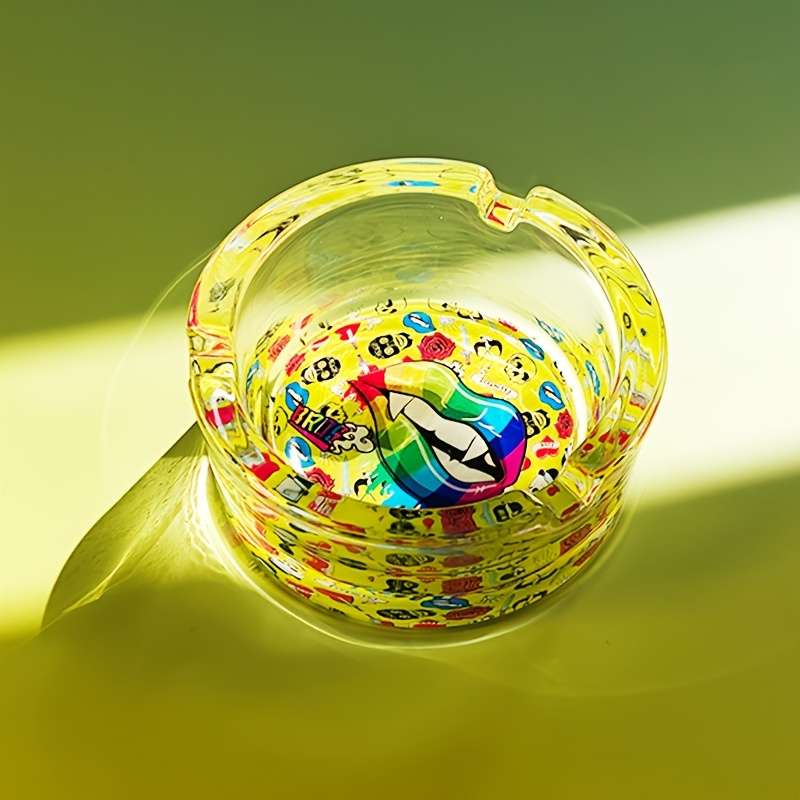 1pc Green Lip Circular Glass Ashtray Suitable for Smokers Decorative Cigarette And Cigar Holder