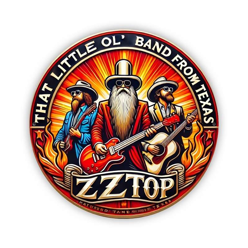 1pc 2D Flat Round 20.32x20.32 cm Vintage ZZ Top Aluminum Round Sign es Fiery Texas Band Desig