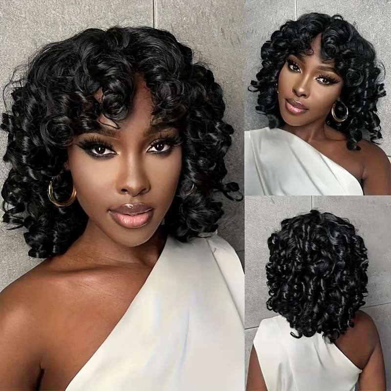 1Pc Black 35.56cm Fashion Design Wig