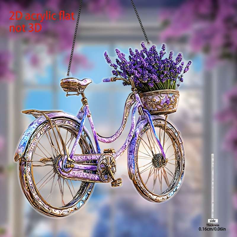 1pc 2D Flat   of  acrylic charming lavender bicycle light catcher with flower basket ve