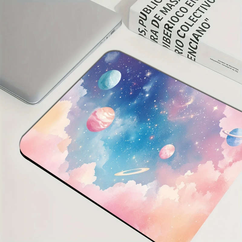 1pc 21x26cm Dreamy Galaxy Planets Design Mouse Pad Non-Slip Waterproof Washable Desk Mat
