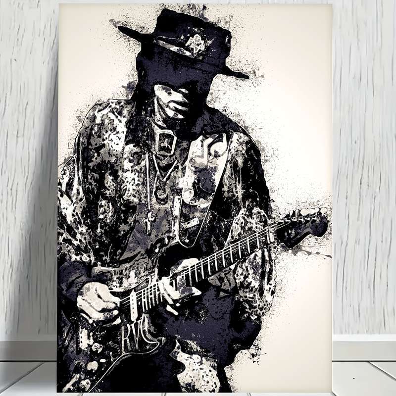 1pc Stevie Ray Vaughan Frameless Canvas Art Poster Dynamic Black and White Guitarist Design Idea