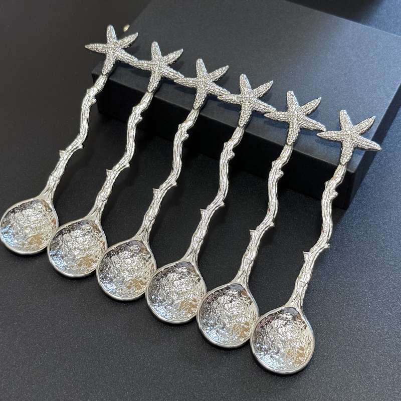 6pcs Small Spoons With Golden Starfish Design Perfect Dessert Utensils For Beach Weddings P