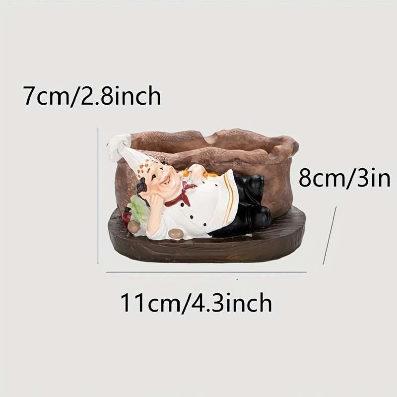 1pc Vintage Chef Ashtray Resin Food-Themed Oval Shape No Power Needed Home Kitchen Deco