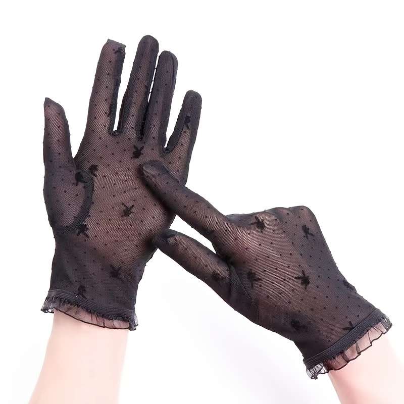 1 Pair Brown Versatile Lace Gloves
