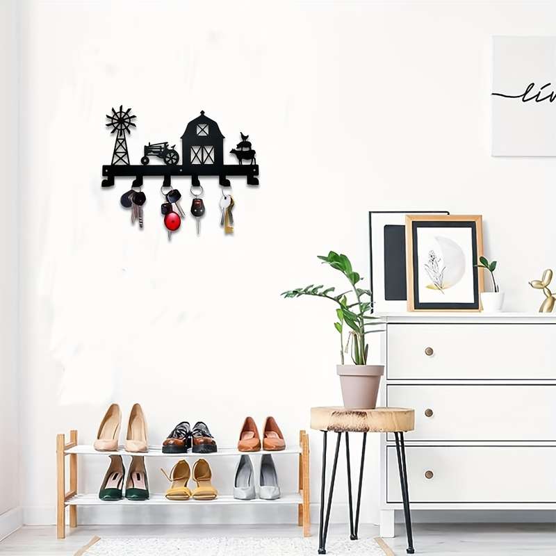 1pc Metal Wall Hanging Storage Row Rack With Hooks Durable Coat Holder For Keys Hats Household S