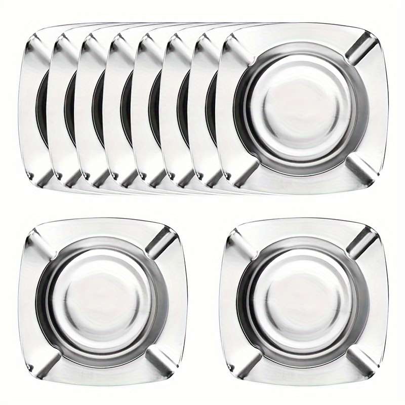 10pcs Stainless Steel Ashtray Set Traditional Square Design for Indoor Outdoor Use Durab
