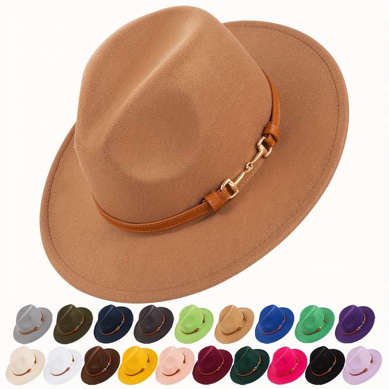 1pc Stylish Unisex Jazz Hat With Detachable Belt Buckle British Retro Design With Large Brim And