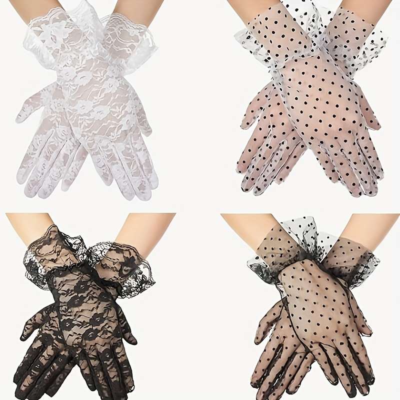 4 Pairs Lace Wrist Length Gloves